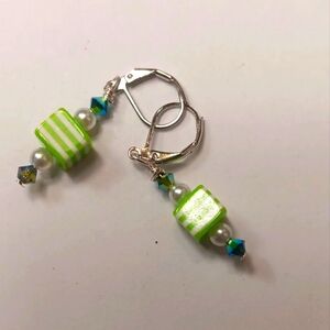 🍓 Dangle Handcrafted Gree & White Cube  Earrings W/ 925 Hooks 2 For$25
